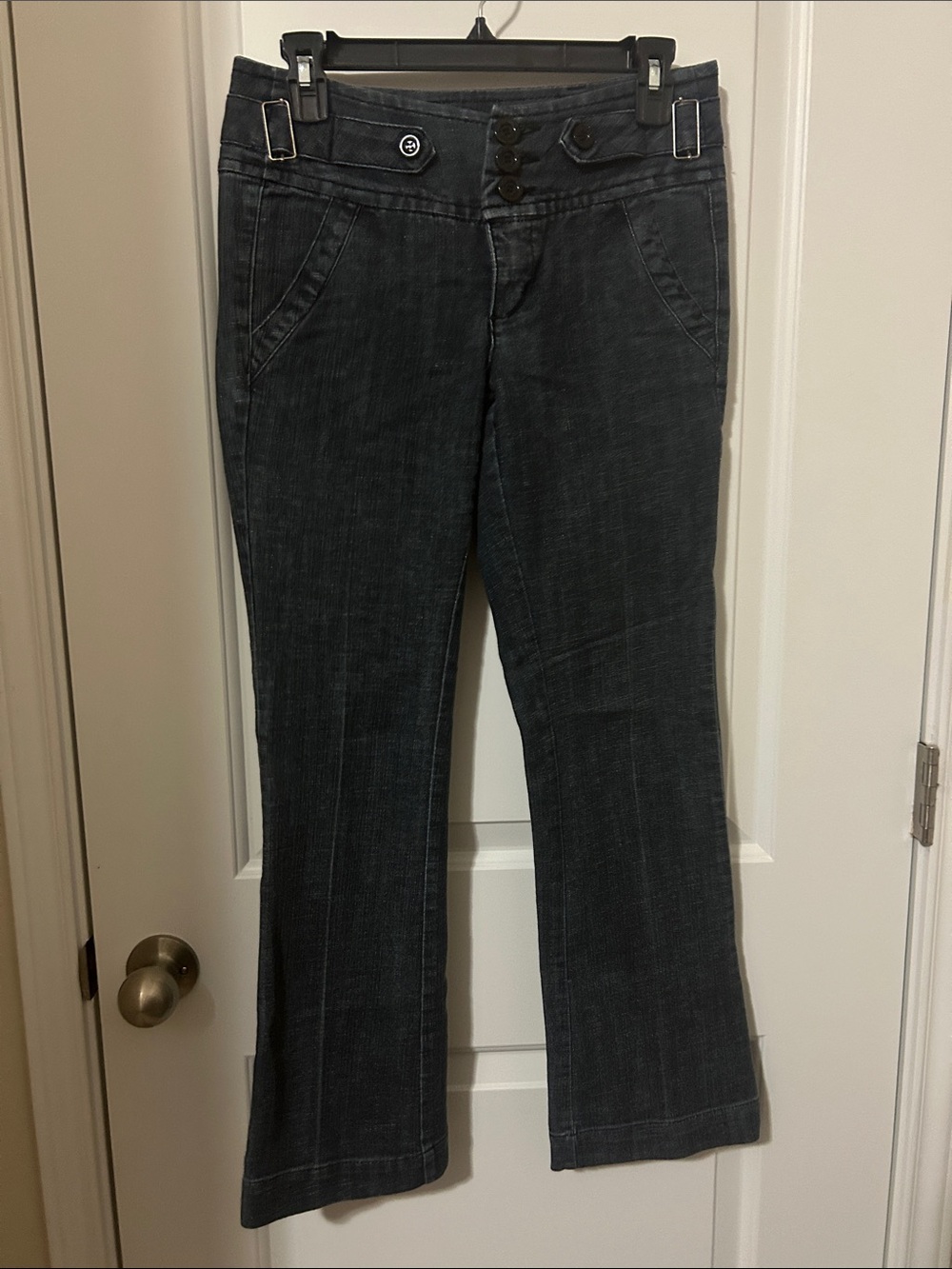 Roz & Ali Dark Blue Bootcut Jeans with Triple Button Waist